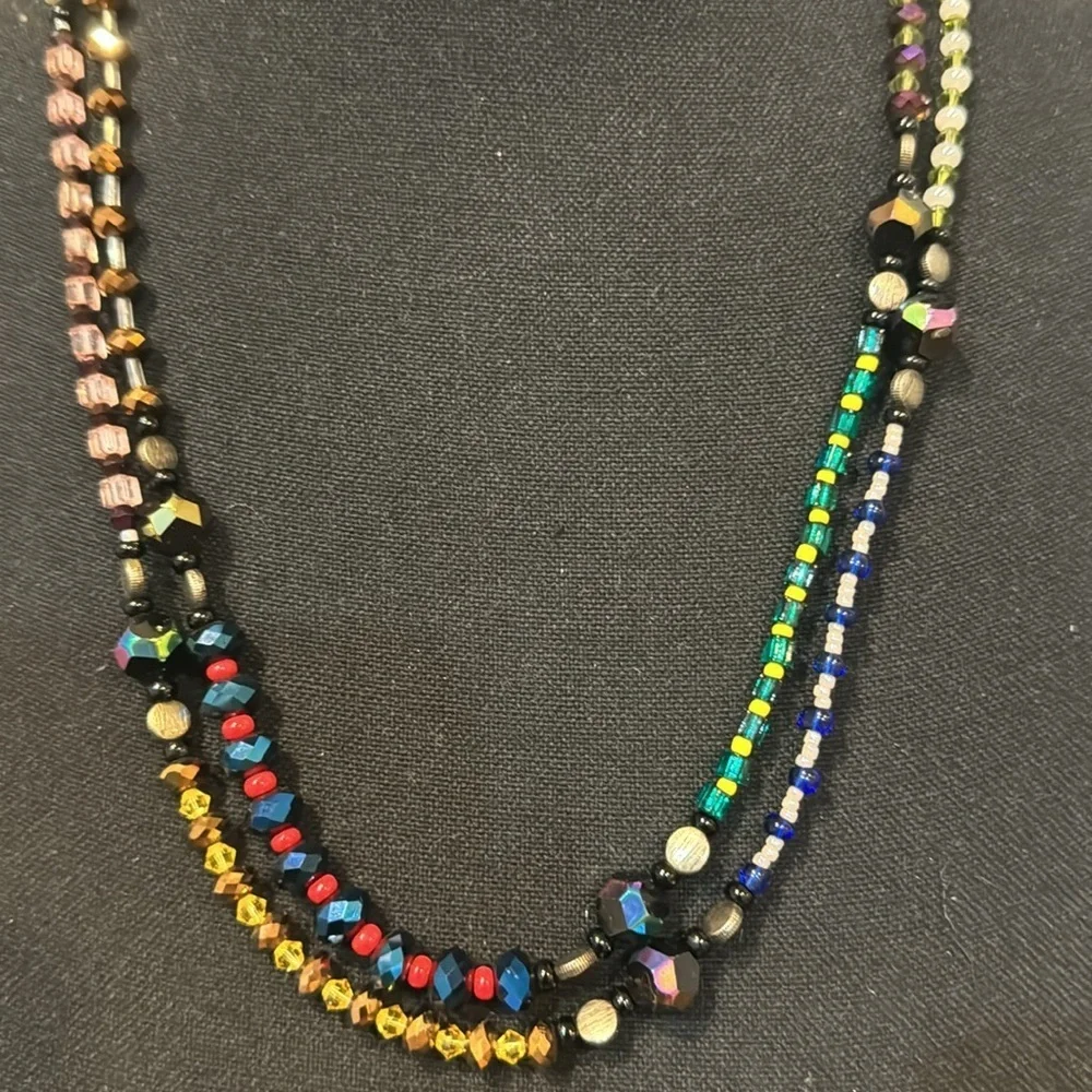 VINTAGE Crystal Beaded Double Strand Necklace - Picture 6 of 9